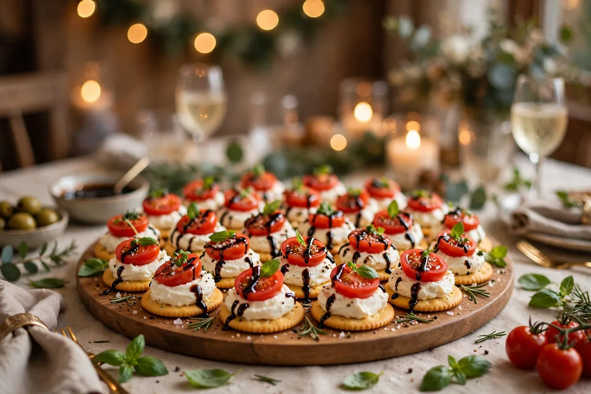 Platter of tomato cream cheese cracker bites ready for a party