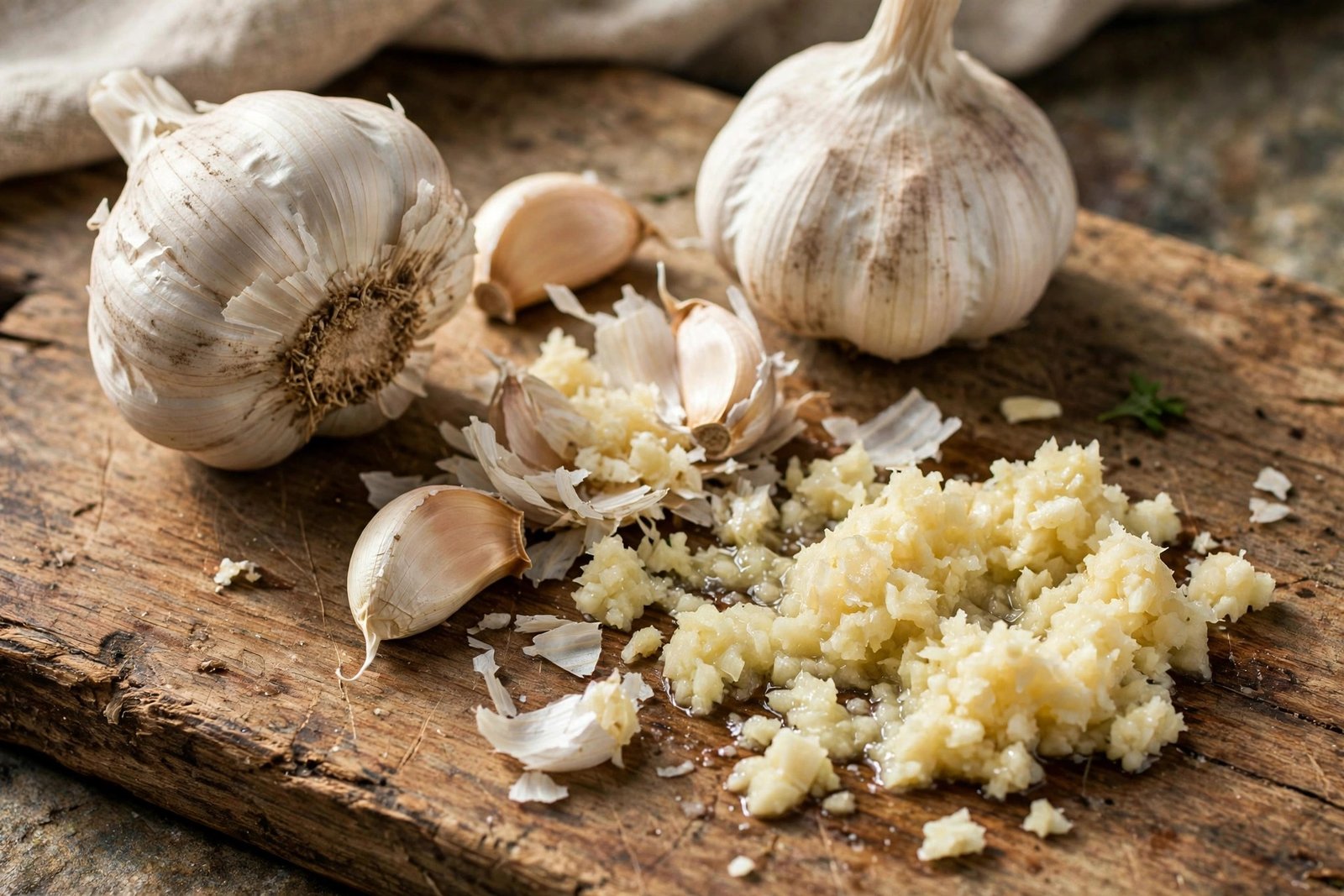 Fresh garlic bulbs and cloves