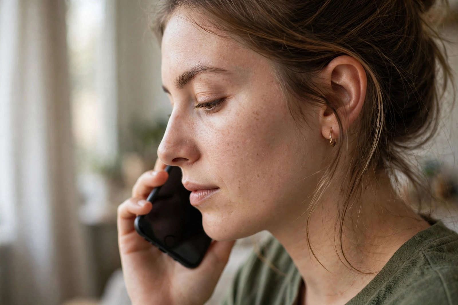 Person pressing a dirty phone screen against their face