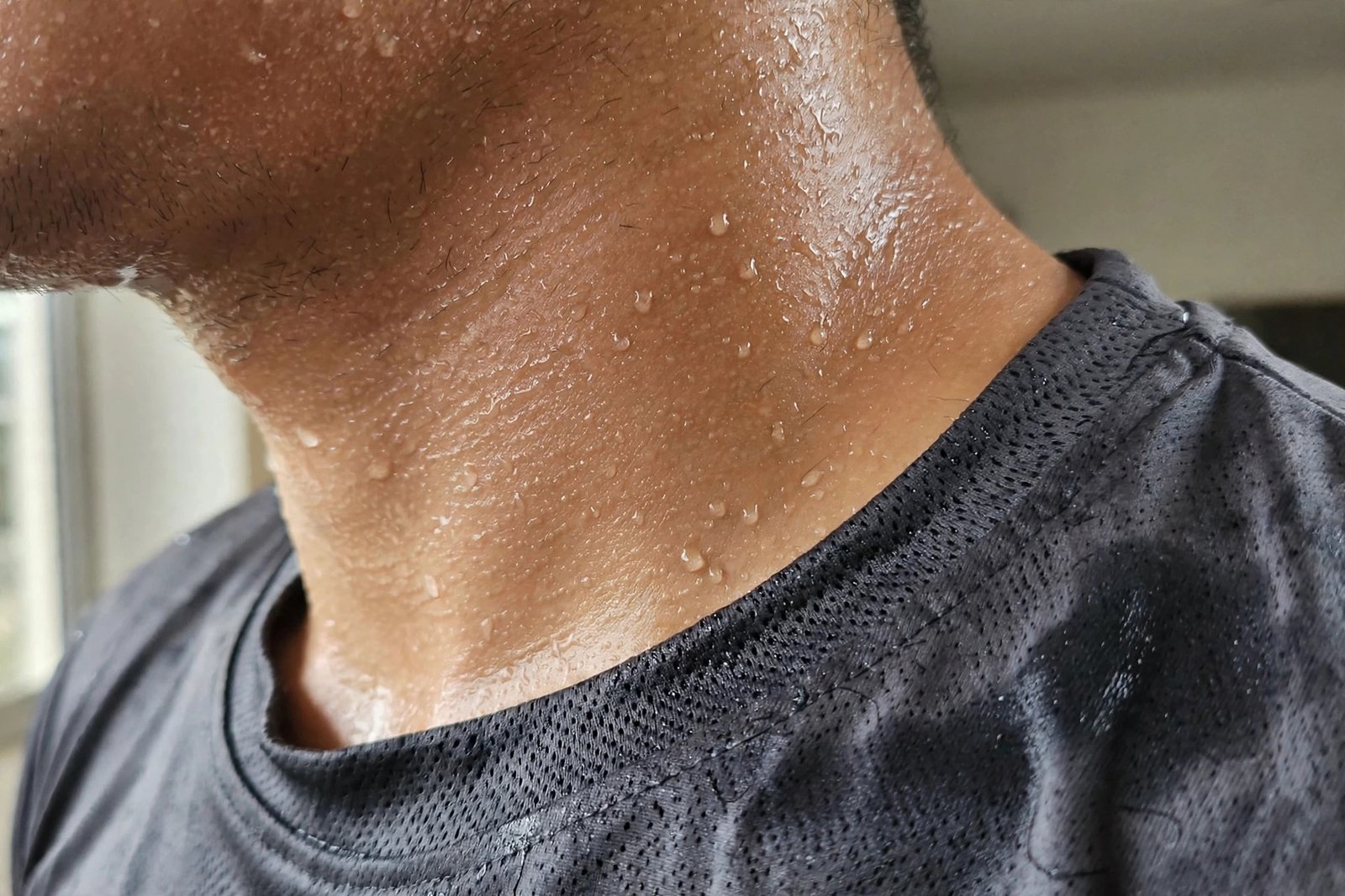 Macro shot of sweat droplets on skin